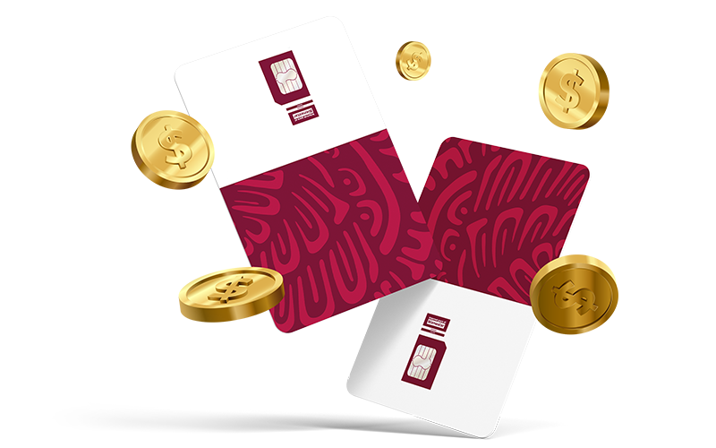 SIM Card con monedas de oro al rededor